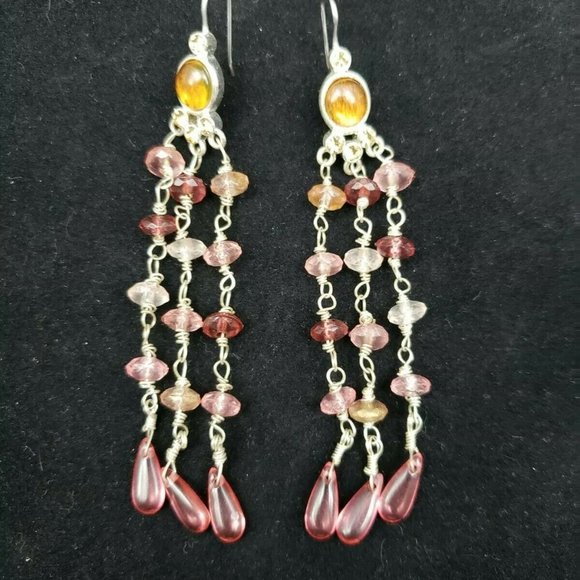 Pink Chandelier French Hook Pierced Earrings with - Picture 2 of 5